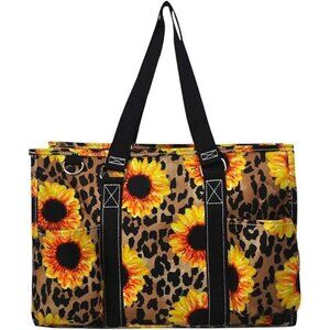 NGIL All Purpose Organizer Medium Canvas Tote Bag Leopard Sunflower